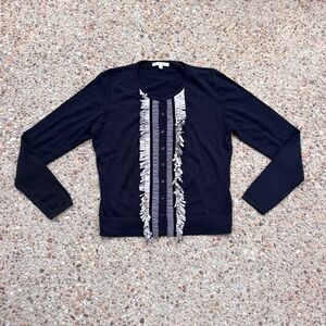 Cabi 172 Tuxedo fitted lightweight Cashmere Blend Black Sweater Size L